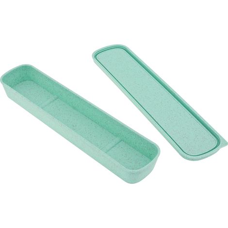 Boîte rangement portable pour couverts, étui voyage vaisselle, 1 pièce, vert, 24 x 6 cm. (1/5)