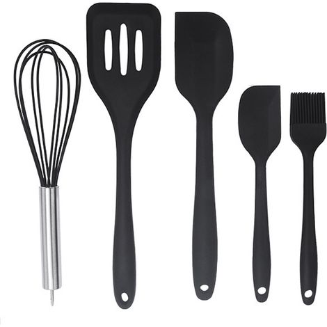 Ensemble Ustensiles Cuisine Silicone - Poignée Ergonomique - Résistant Chaleur Et Facile Nettoyer - Pour Pâtisserie Et Cuisson Domestique - Lot De 5 Pièces (1/5)