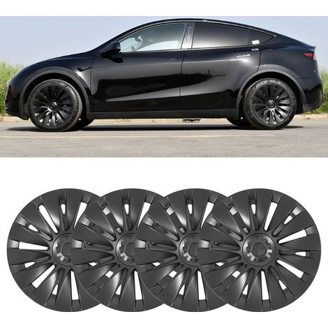 (T04) (Video verfügbar) 4 anthrazitgraue Radkappen für 19-Zoll-Felgen des Tesla Model Y (2020–2023) (Geradliniges Design, keine Markierungen) (Übergröße) (Übergröße) (1/5)