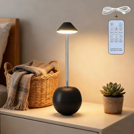 Lampe De Table Sans Fil Rechargeable, Lampe De Bord De Lit Tactile Dimmable Avec Télécommande Et Minuteur, 3 Modes De Couleur + Rvb, Hauteur Réglable (1/5)