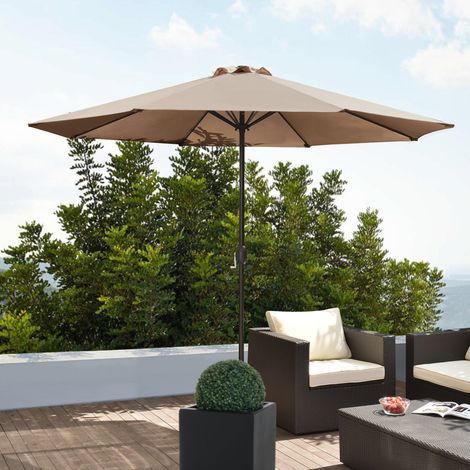 Ombrellone da Giardino Budapest con Palo Centrale e Meccanismo a Manovella 230 x Ø300 cm Marrone Chiaro casa.pro (1/5)
