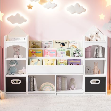 Kinderregal mit 2 Faltboxen, weiß, MDF, 130 x 30 x 90 cm HAVRYA (1/5)