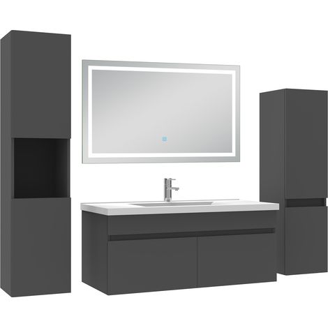 Acezanble Ensemble meuble Salle de Bain 100cm avec colonne + miroir lumineux 3 couleurs Anthracite