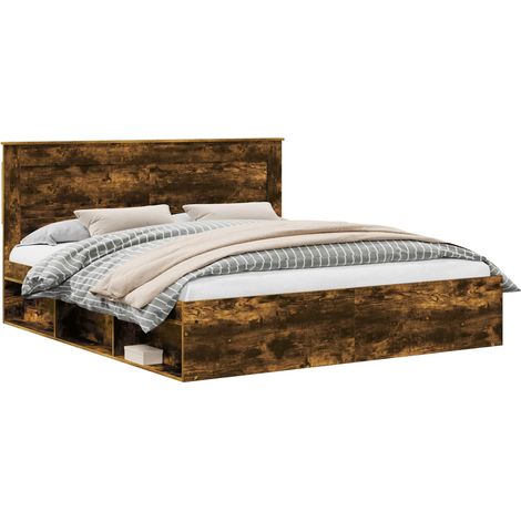 Bed Frame Smoked Oak 200 x 200 cm Solid Pine Wood vidaXL (1/5)