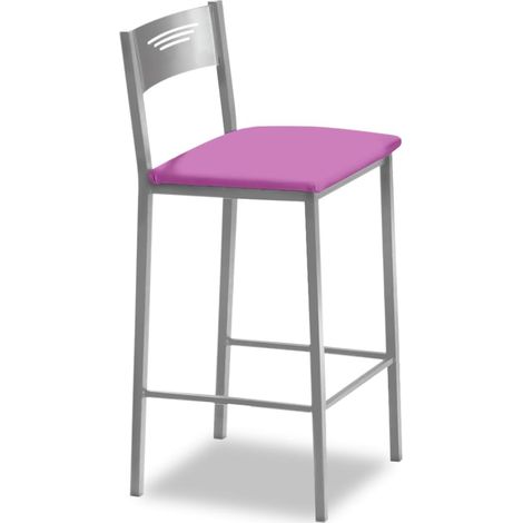 Tabourets de Cuisine Hauts tapissés avec Dossier. Structure en Aluminium et siège en Similicuir. Couleur de l'assise : Rose. Contenu : 1 unité. Dimensions : 90 cm (Hauteur Totale) (1/5)