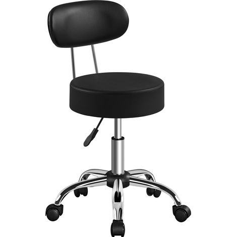 Yaheetech Tabouret roulettes avec Dossier, Tabouret de Bureau avec Rotation 360°, Hauteur Réglable 75-85 cm, Siège Rembourrage 10 cm pour Bureau Travail Salon de Beauté Clinique, Noir