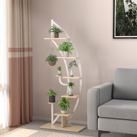 Étagère de rangement Étagère à Fleurs Métal 7 Niveaux Porte Plantes Demi-lune Anti-renversement Blanc CW34872 (1/3)