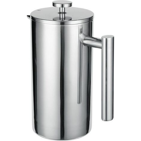 Caffettiera a pressa francese in acciaio inox da 1 litro (5 tazze), thermos a doppia parete isolato, caffettiera a pressa con filtri di ricambio e istruzioni, caffettiera a stantuffo. (1/4)