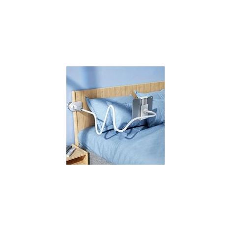 Support flexible pour tablette avec bras articulé et pince de fixation réglable à 360° convient aux téléphones, tablettes et liseuses de 7,9 à 10 pouces. Support flexible (blanc). (1/5)
