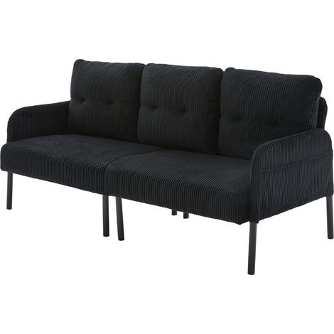 Canapé 3 places en velours côtelé, garnissage moelleux très confortable, dossier haut et poches latérales fonctionnelles. Doté de pieds métalliques et d'une structure solide, il s'utilise dans le salo (1/5)