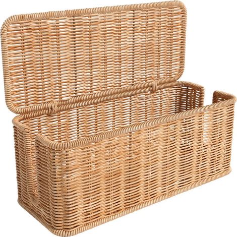 Boîte de rangement pour câbles en rotin tressé à la main, 2 compartiments, grande capacité, panier de rangement pour câbles d'alimentation, boîte de dissimulation de câbles (1/5)