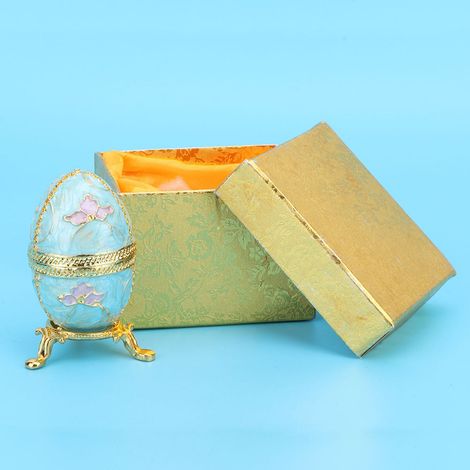 Ornement créatif en métal plaqué or incrusté de diamants, œuf de Pâques, peinture à l'huile, boîte à bagues.