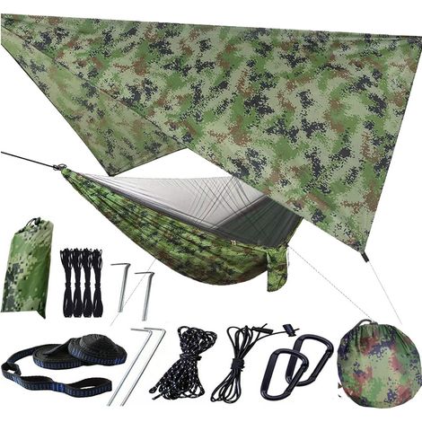 Amaca da campeggio con zanzariera e telo antipioggia - 260 x 140 cm - Nylon - Leggera - per viaggi, escursioni, picnic, giardino - Blu grigio