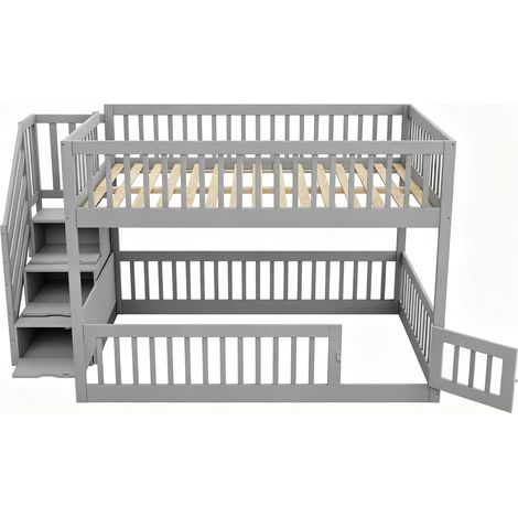 Litera infantil 140 x 200 cm gris con escalera de almacenaje y cajones (1/5)