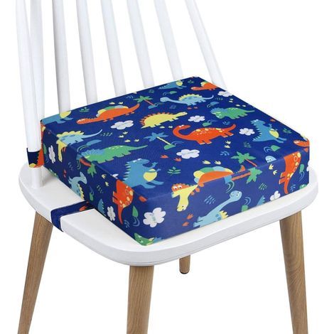 Rehausseur de salle à manger pour enfant – Coussin lavable en polyuréthane avec 4 sangles de sécurité pour table à manger, voyage portable (dinosaure bleu) (1/5)