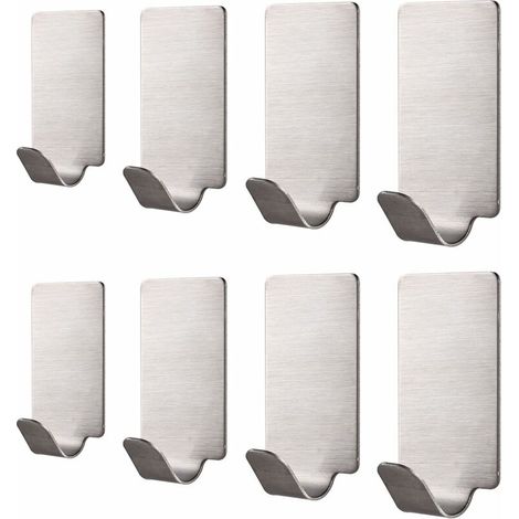 Lot de 8 crochets auto-adhésifs, crochets pour vêtements, porte-serviettes, barre porte-serviettes en acier inoxydable, crochets de salle de bain. (1/5)