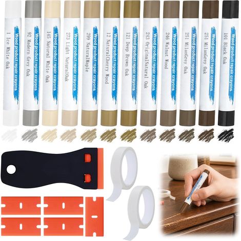 Kit de réparation pour stratifié - 12 couleurs - Marron - Kit de réparation de cire dure - Kit de réparation pour bois, parquet, stratifié, carrelage, vinyle - Cire du bois - Réparation de trous et (1/5)