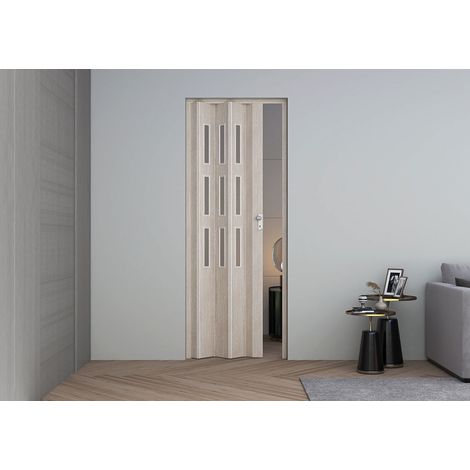 Porta a Soffietto da Interno Maya 83x214 cm Made in Italy in PVC con Vetro Satinato Legno Cedro