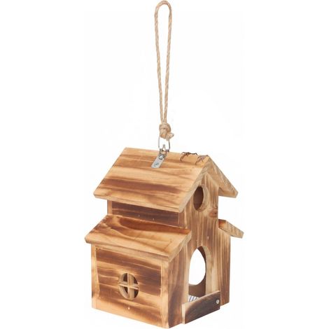 Nichoir à suspendre jardin décoratif en bois de pin 21 x 16,5 x 14,5 cm avec fond grillagé en marron (1/2)