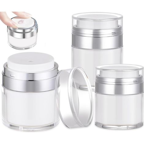 Juego de 3 frascos de crema al vacío – 15/30/50 ml – Dispensador con bomba sin aire – Frasco recargable – Envase cosmético portátil para loción de viaje (1/5)