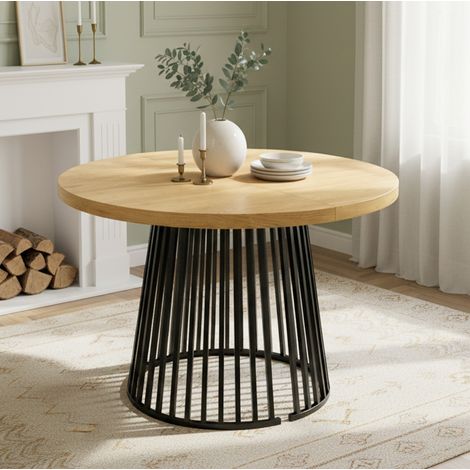 Mesa de comedor extensible 4 a 8 personas, 100/138/176 cm, en MDF y metal, color roble (1/5)