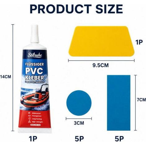 12 Pcs Kit Réparation Piscine PVC,Rustines avec colle pour liner, bache,matelas,canot,kayak,Réparation étanche pour PVC gonflable (1/5)