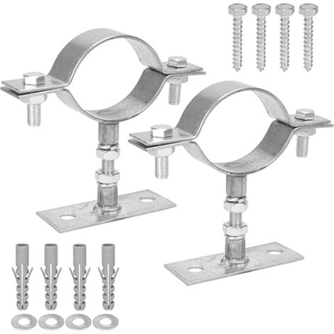 Lot de 2 supports de tuyau réglables, gamme de 7,5 cm à 10 cm, anneau fendu de cheminée, support mural de tuyau de cheminée, support de sangle de serrage mural, acier galvanisé robuste (1/5)