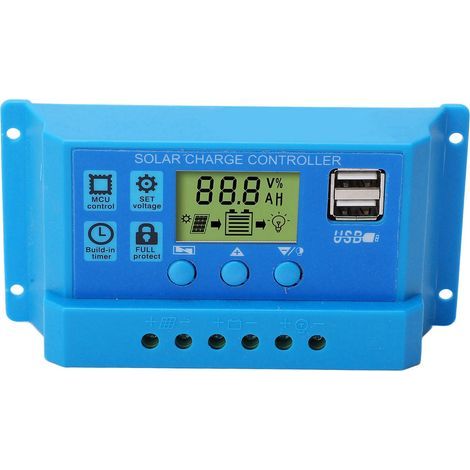 PWM-Solarladeregler, LCD-Bildschirm, einstellbare Parameter, 2 USB-Anschlüsse, blau, 12 V, 24 V (1/5)