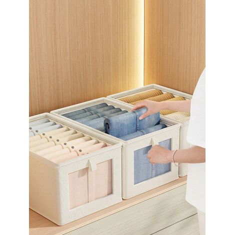 362520cm 2 boîtes de rangement en tissu pour vêtements, sans couvercle, pliables, pour placard, avec fenêtre visible, étui de rangement pour vêtements, style tiroir, organisateur pour jeans (1/4)