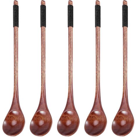 Set mit 5 Holzlöffeln zum Mischen von Kaffee, Tee, Marmelade und Badesalz (1/5)