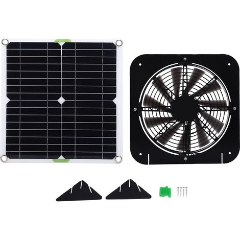Ventilateur d'extraction solaire 100 W, kit de ventilation de 25 cm (10 pouces) pour cuisine, niche pour animaux, poulailler ou serre (1/5)