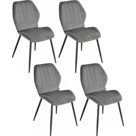 Lot 4 chaises en velours gris foncé pieds métal noir - EMILIO 2 (1/5)