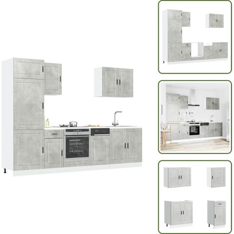 7-tlg. Küchenschrank-Set Kalmar Betongrau Holzwerkstoff - Küchenschrank-Set - Küchenschrank-Sets - Küchenzeile Einbauküche - Küchenschrank (1/5)