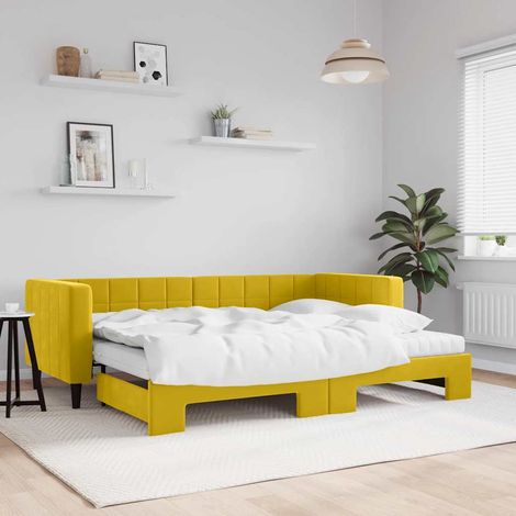 Tagesbett Ausziehbar mit Matratzen Gelb 80x200 cm Samt