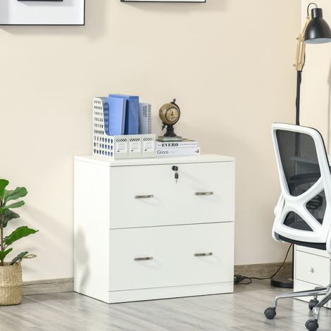 Blanches 77x42x72 cm - Commode de bureau doté de 2 tiroirs pour suspendre des dossiers avec serrure et 2 clés