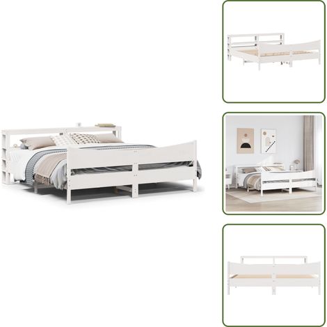 Cama de pino - vidaXL Estructura cama cabecero madera maciza pino blanco 180x200 cm - Cabecero de cama con estantes