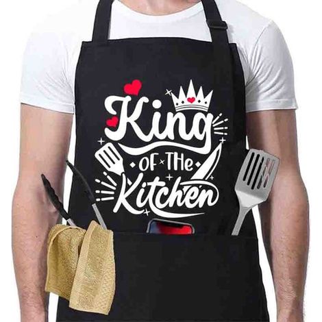 1 Grembiule da cucina da uomo, nero, regolabile, umoristico, divertente, con motivo barbecue, grembiule professionale in cotone, regalo di San Valentino, nero 7 (1/5)