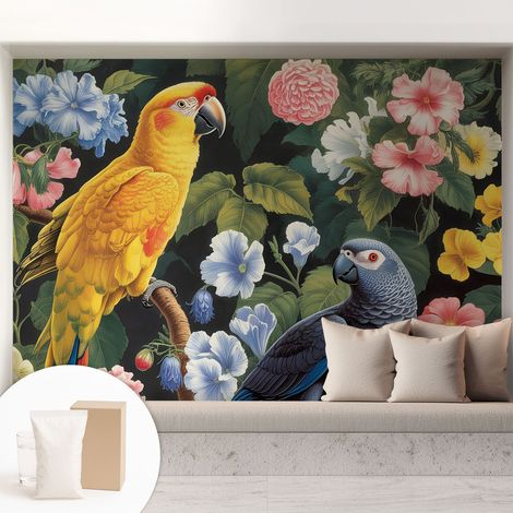 Tapete Vliestapete mit Kleber modern Wohnzimmer - Wanddeko Schlafzimmer - Tapete mit Motiv Exotische Vögel 208x146 cm