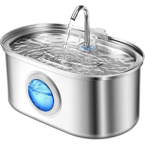 Trinkbrunnen aus Edelstahl 3 2 l ultraleiser Wasserspender für Katzen mit LED-Beleuchtung Sichtfenster 3 Aktivkohlefiltern 3 Schwämmen 3,2 l (1/5)
