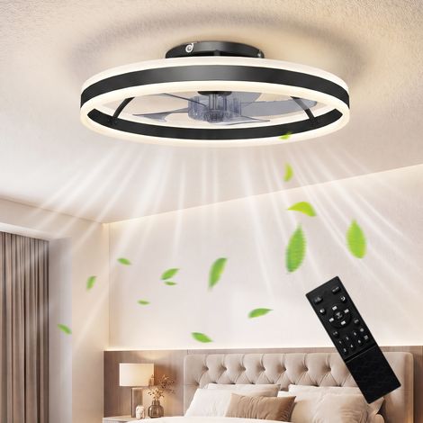 Ventilateur de plafond avec lumière LED 6 vitesses moteur réversible et télécommande puissance 45W Ø50x13,5 cm noir (1/5)