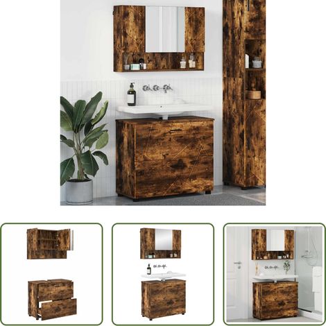 Badezimmerregale -  Badezimmermöbel-Set mit Schubladen 2 pcs Geräucherte Eiche (1/5)