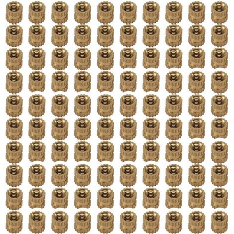Cilindro filettato in ottone zigrinato M2 x 3 mm con dadi rotondi integrati, 100 pezzi (1/4)