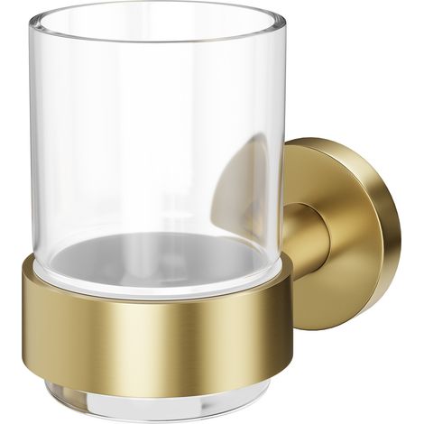 Colore Orbit Brushed Brass and Glass Wall Mounted Bathroom Tumbler (1/5)