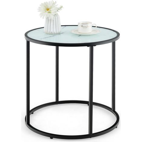 Gain de place, table d'appoint 20 pouces avec verre trempé effet marbre, cadre en métal, pour salon ou chambre (1/5)