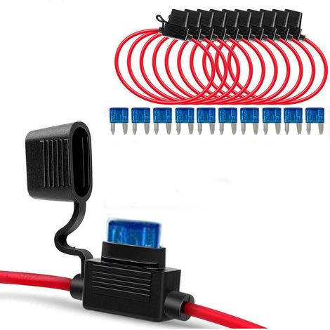 10 Stück 12 AWG kleiner Flachsicherungshalter, wasserdicht, steckbar mit Draht, 32 V Flachsicherungshalter, Auto-Flachsicherungskästen, gratis 10 Stück 15 A Flachsicherung (1/5)