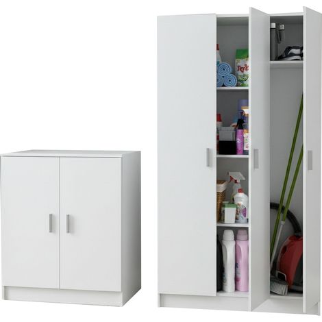 Conjunto de Muebles para Lavandería Fenis, 6 Estantes, 8 Cajones, Puertas Abatibles, Blanco