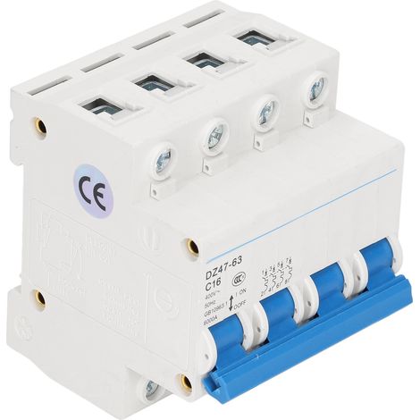 Disjoncteur miniature DZ47-63 C16 4P 400 V 16 A, montage sur rail DIN, capacité de sectionnement 6000 A (1/5)