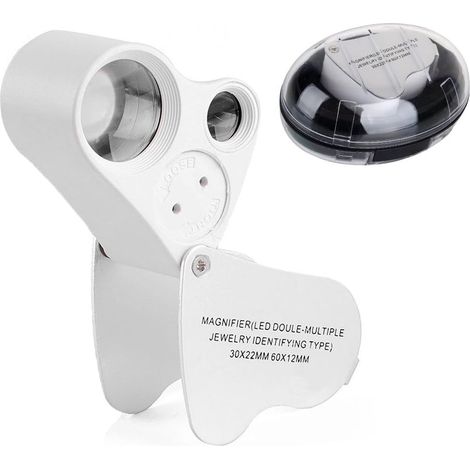 Loupe de bijoutier, loupe lumineuse 30X 60X avec double éclairage LED (1/3)
