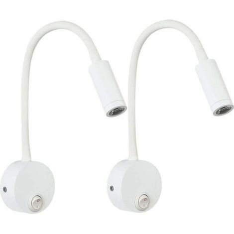 Lot de 2 lampes de lecture murales LED couleur aluminium argenté, lampe de bureau à lumière blanche chaude avec protection des yeux, lampe de chevet avec interrupteur (1/5)