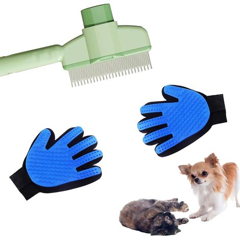 2 x Cat Brush Massage Glove, Comfortable Glove for Cats and Cats Grooming, Pet Comb for Long Hair and Dogs, Short Hair, Brush and Glove for Grooming Deworming (1/5)